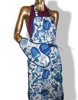 Hermes Vintage Blue Turquoise White 100% Cotton Cooking Apron and Barbecue Oven Glove, Mint! - poupishop