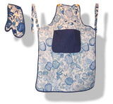 Hermes Vintage Blue Turquoise White 100% Cotton Cooking Apron and Barbecue Oven Glove, Mint! - poupishop
