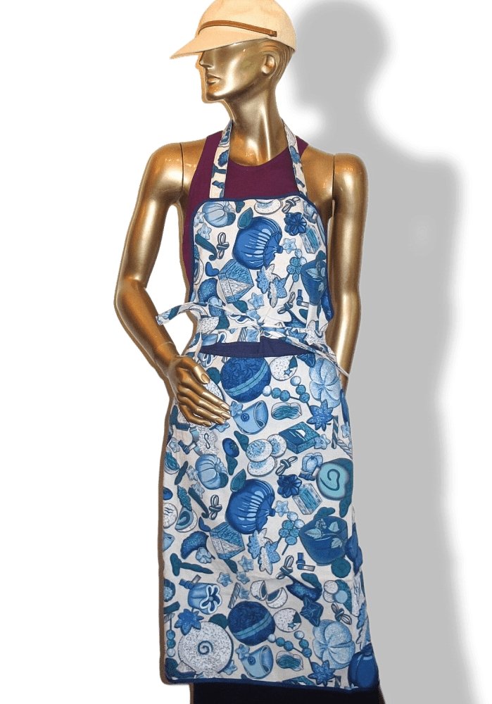 Hermes Vintage Blue Turquoise White 100% Cotton Cooking Apron and Barbecue Oven Glove, Mint! - poupishop