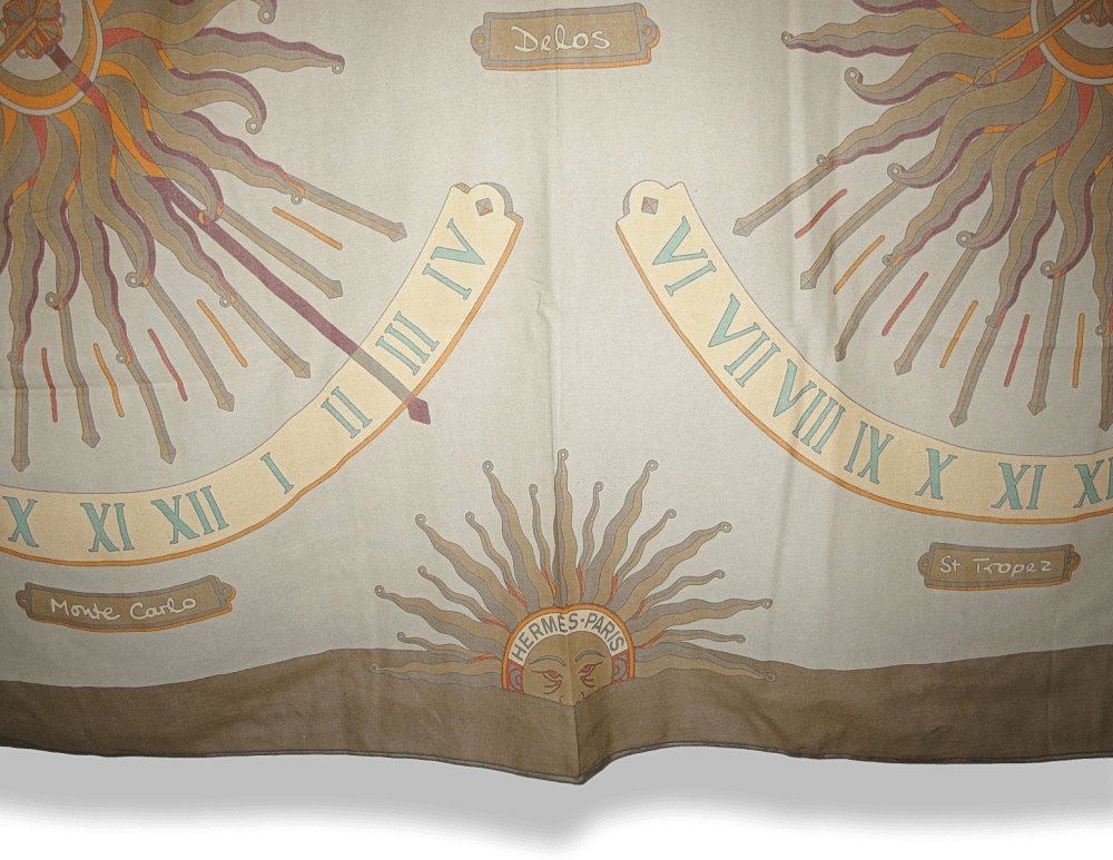 Hermes Vintage Bronze Celadon Sundial Huge Muslin of Cotton Pareo, Rare! - poupishop