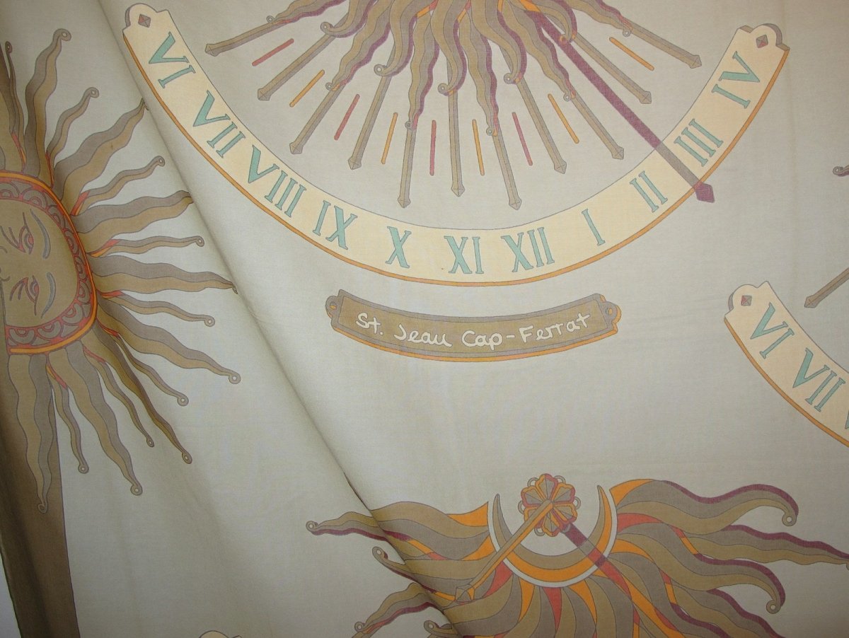 Hermes Vintage Bronze Celadon Sundial Huge Muslin of Cotton Pareo, Rare! - poupishop