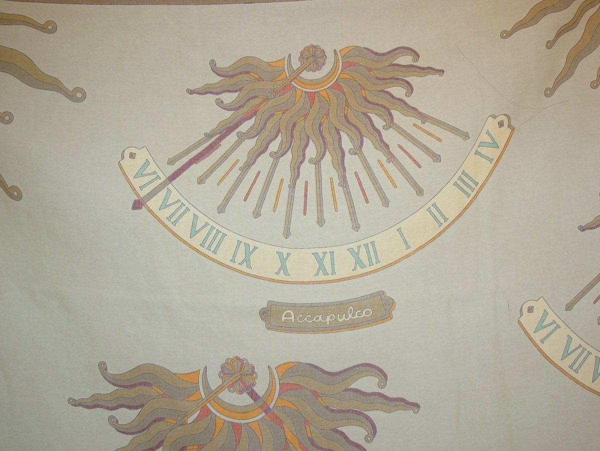 Hermes Vintage Bronze Celadon Sundial Huge Muslin of Cotton Pareo, Rare! - poupishop