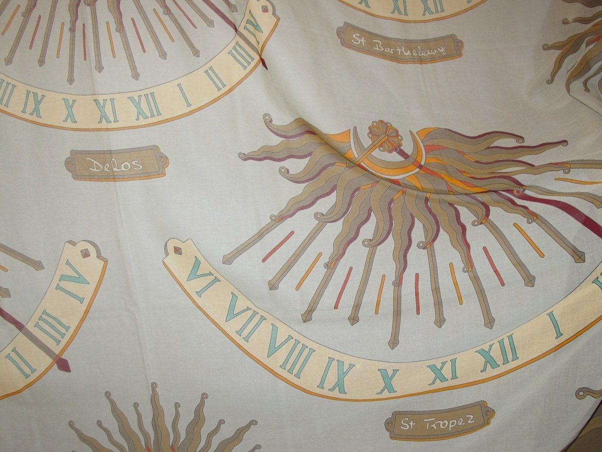 Hermes Vintage Bronze Celadon Sundial Huge Muslin of Cotton Pareo, Rare! - poupishop