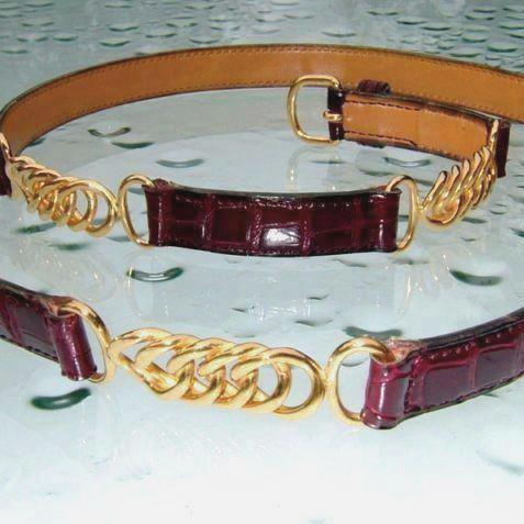 Hermes Vintage Burgundy Crocodile Complete Belt Sz76 - poupishop