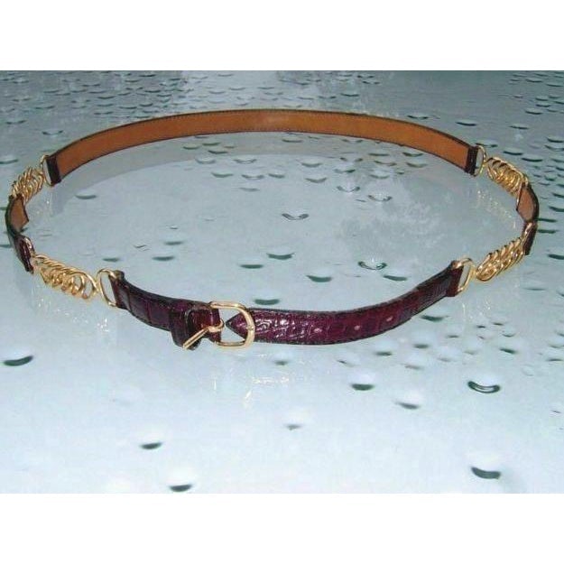 Hermes Vintage Burgundy Crocodile Complete Belt Sz76 - poupishop