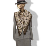 Hermes Vintage Etoupe-Kaki/Naturel PLUMES by Henri de Linares Cashmere 90cm, Superb! - poupishop
