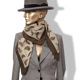 Hermes Vintage Etoupe-Kaki/Naturel PLUMES by Henri de Linares Cashmere 90cm, Superb! - poupishop