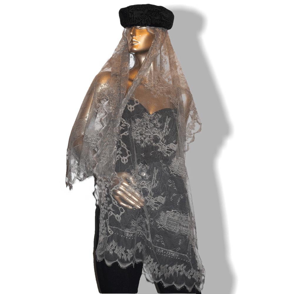 Hermes Vintage Exceptional Etoupe Lace Dentelles Embroidered Stole 76" x 24", Rare! - poupishop