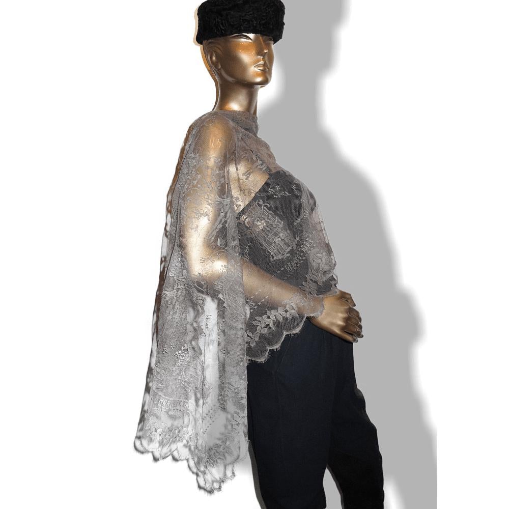 Hermes Vintage Exceptional Etoupe Lace Dentelles Embroidered Stole 76" x 24", Rare! - poupishop