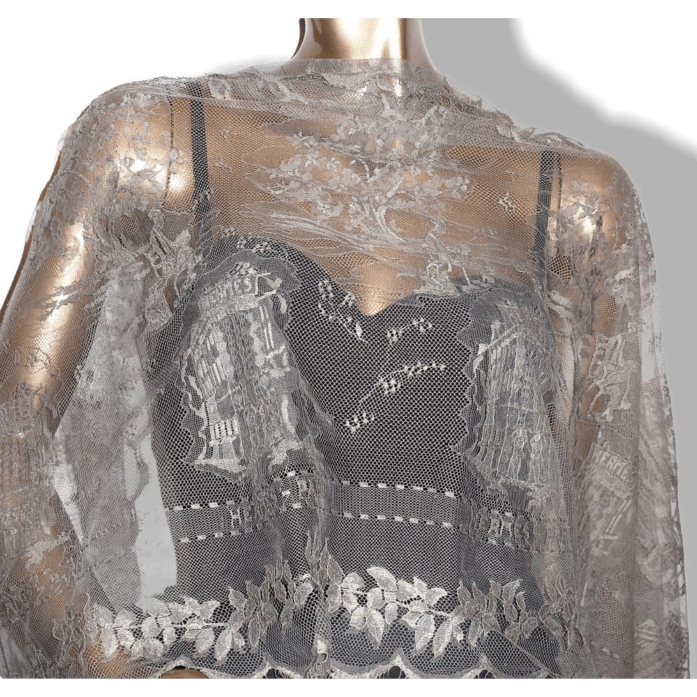 Hermes Vintage Exceptional Etoupe Lace Dentelles Embroidered Stole 76" x 24", Rare! - poupishop