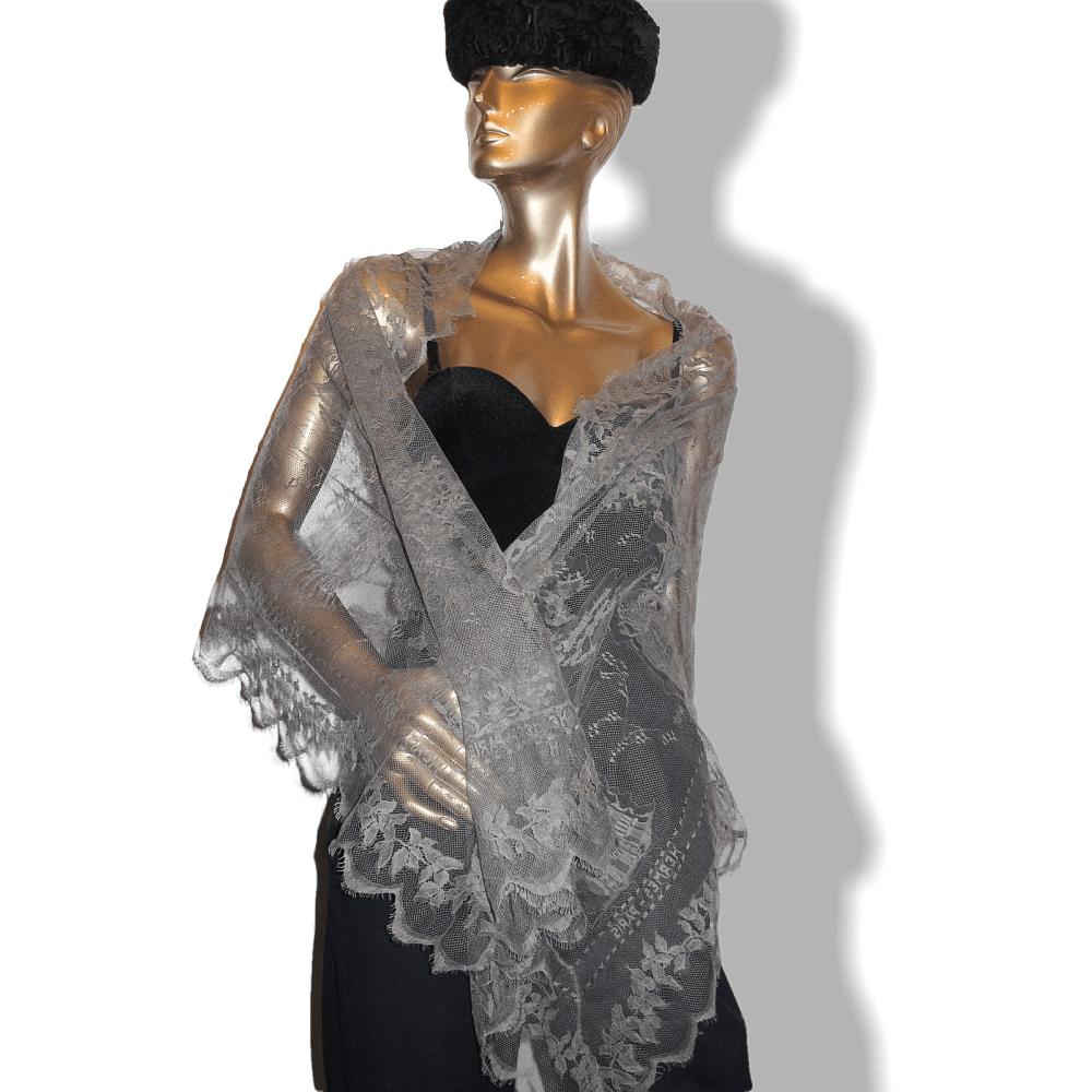Hermes Vintage Exceptional Etoupe Lace Dentelles Embroidered Stole 76" x 24", Rare! - poupishop