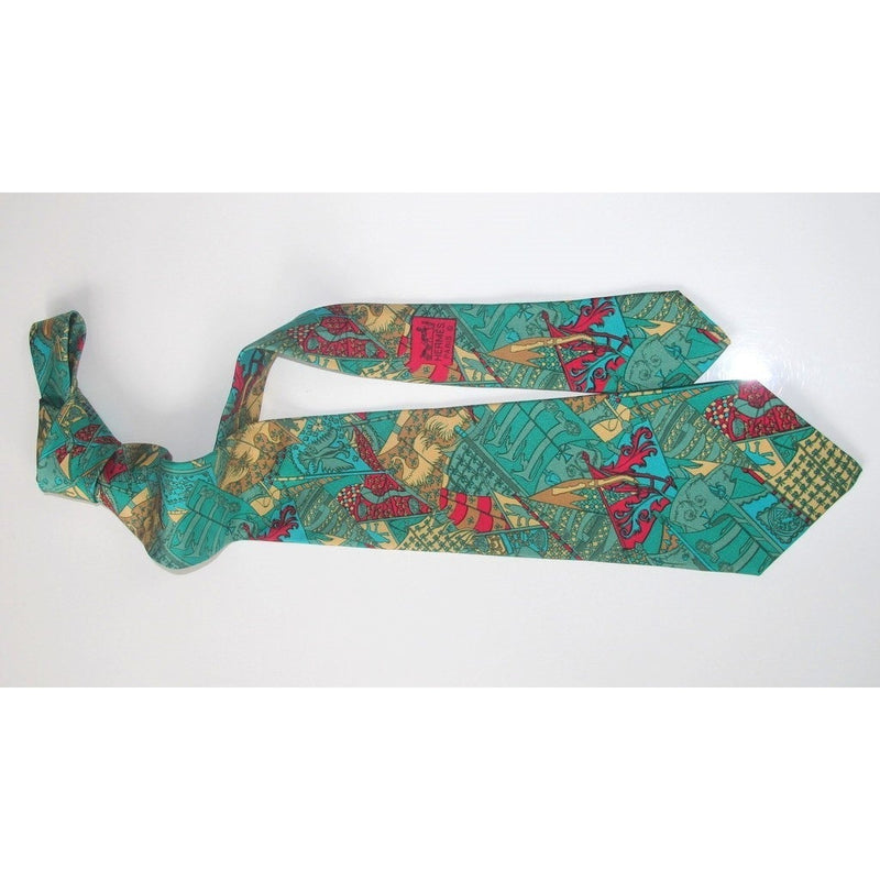Hermes Vintage Green Etendards et Bannieres Twill Silk Tie, Nr 7286 MA - poupishop