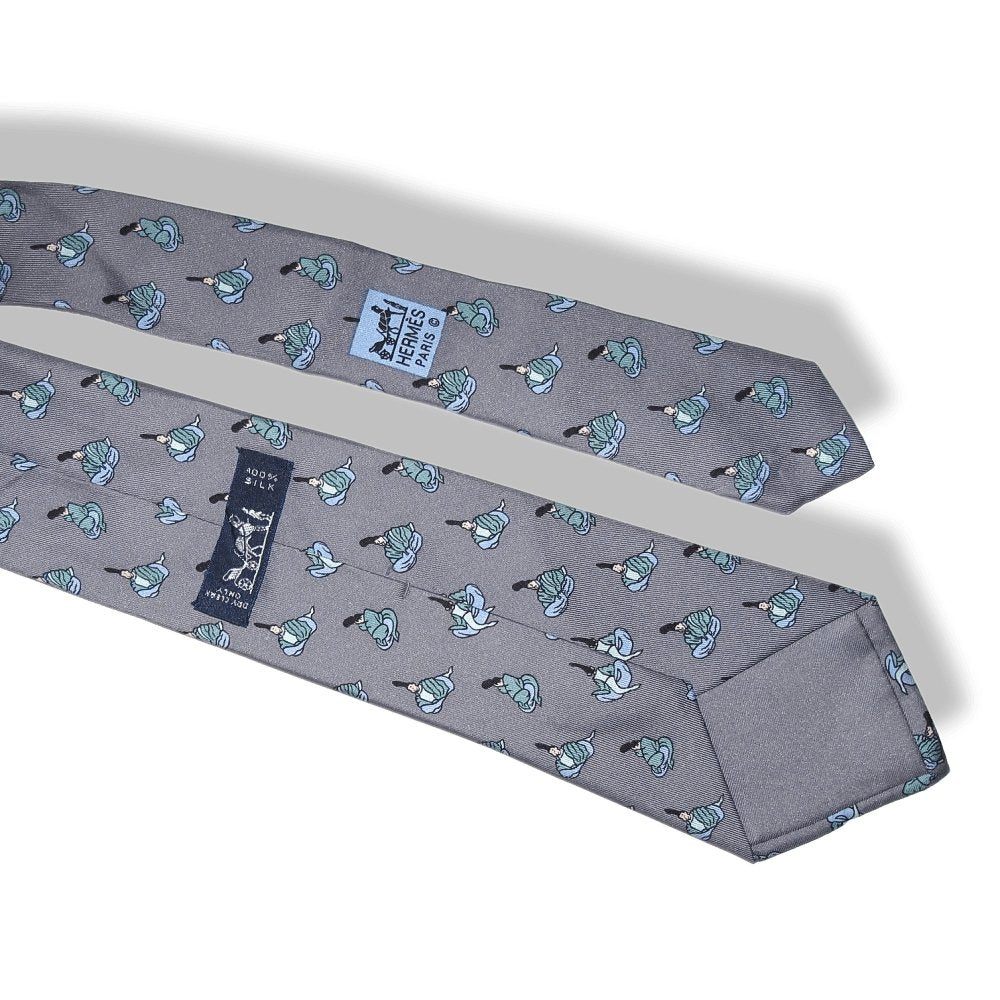 Hermes Vintage Grey Blue Japan La ballade de Heian Silk Tie, Rare! - poupishop