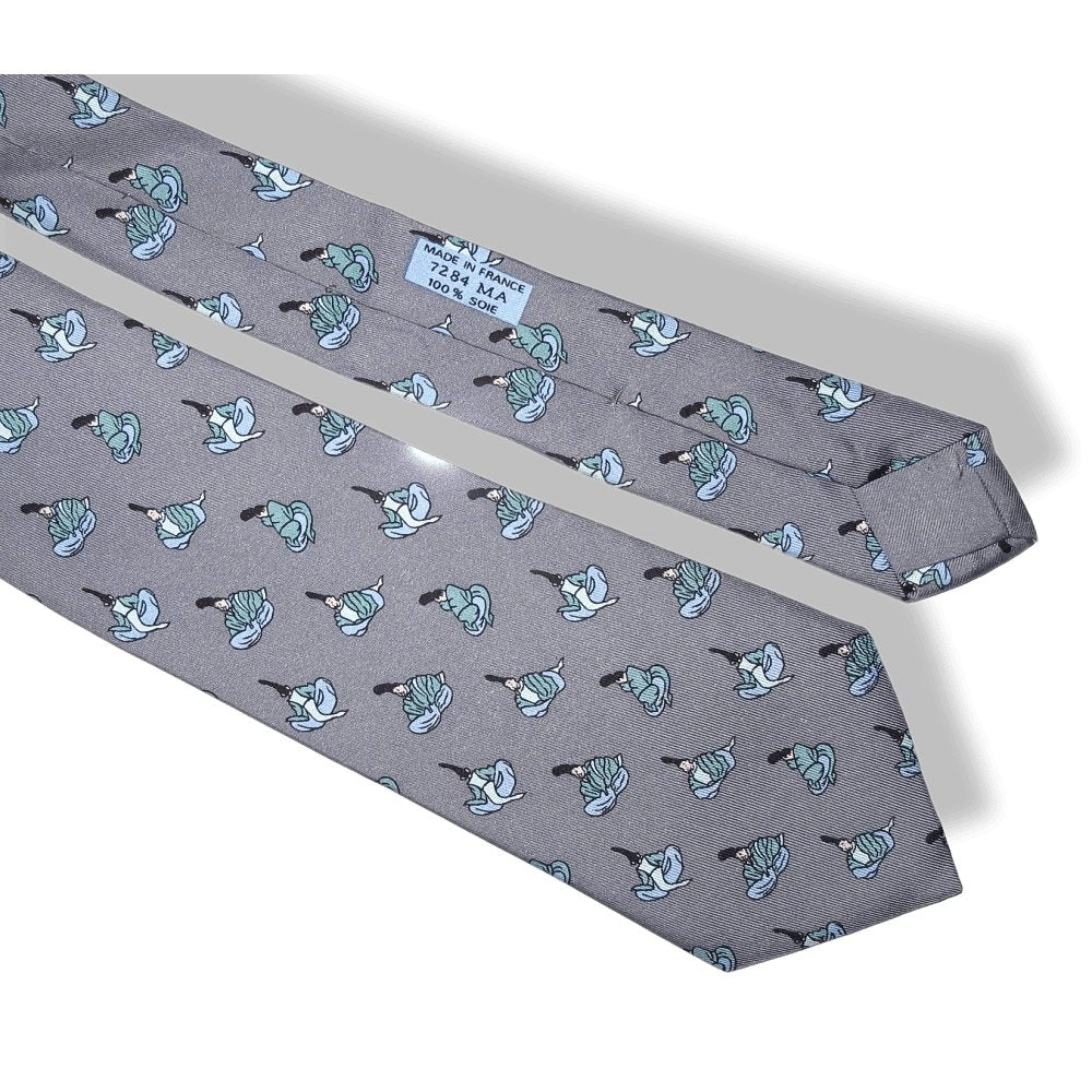 Hermes Vintage Grey Blue Japan La ballade de Heian Silk Tie, Rare! - poupishop