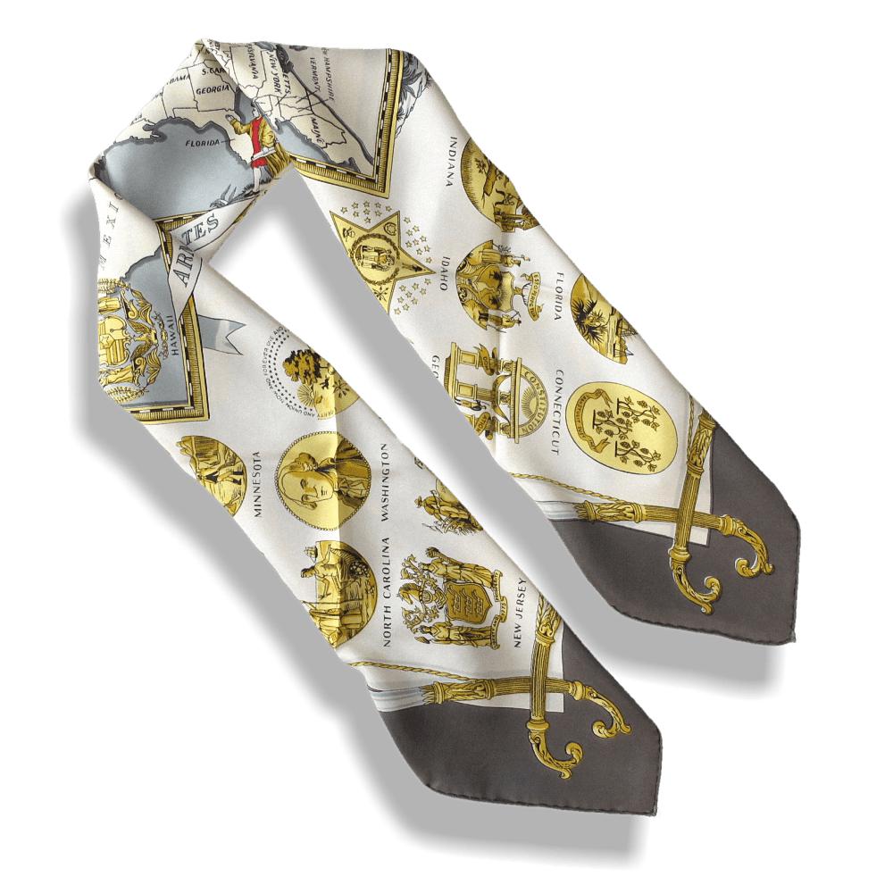 Hermes Vintage Grey Gold Arms of United States Twill silk 90cm - poupishop