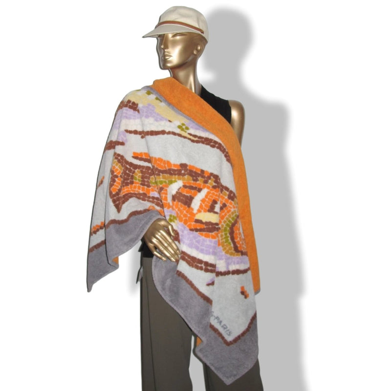 Hermes Vintage Grey/White/Orange FISH MOSAICS Tapis de Plage Terry Beach Towel 150 x 90cm cm - poupishop