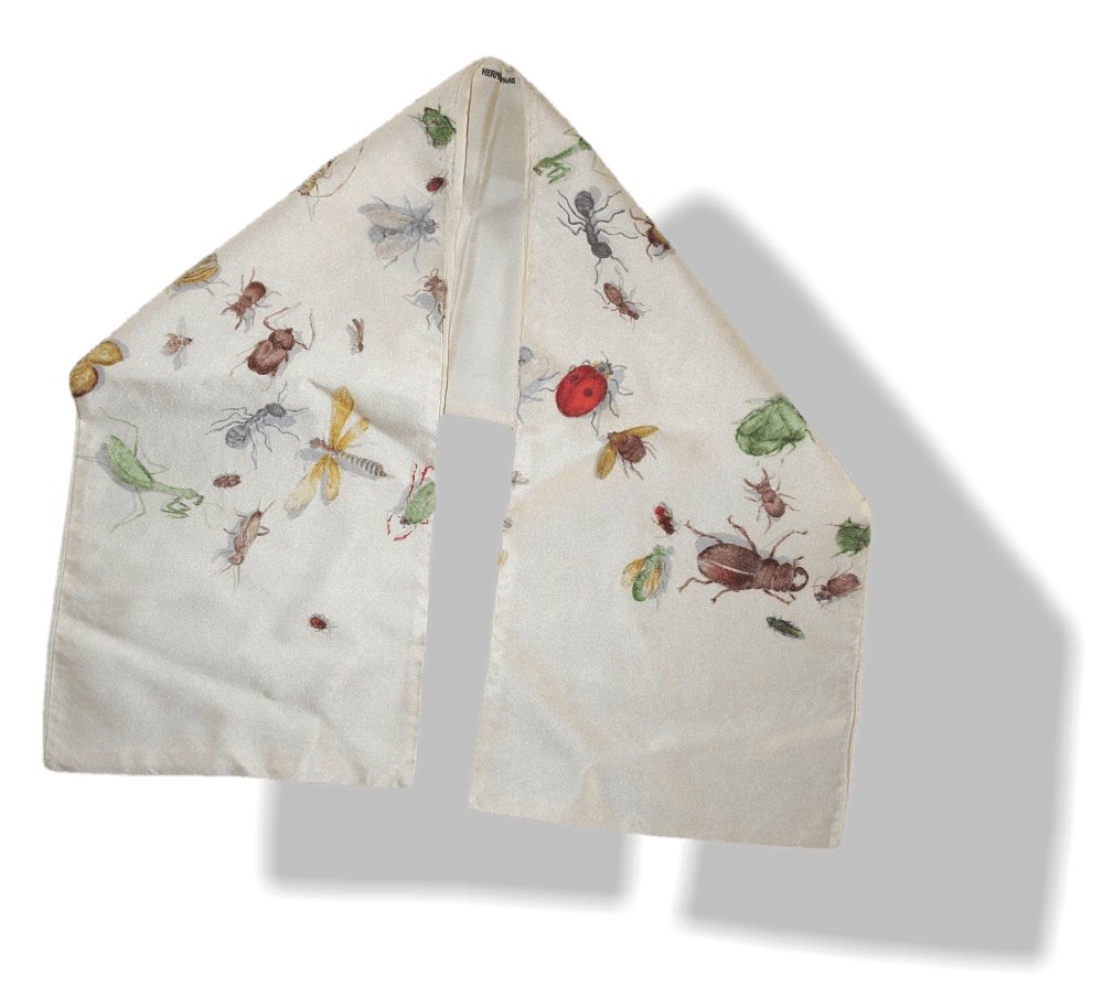 Hermes Vintage Les Insectes by Mme. La Torre Soie Sabree Exceptional Satin of Silk Petite Etole - poupishop