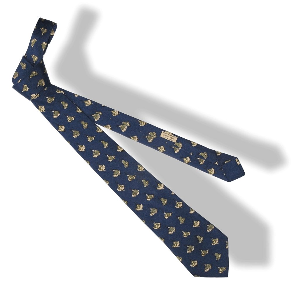 Hermes Vintage Navy Japan La ballade de Heian Silk Tie 7284 MA, Rare! - poupishop
