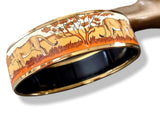 Hermes Vintage Ochre/Orange/Beige Plated Gold AFRICA Lions Wide Bangle Bracelet Sz65, Researched with Flaws! - poupishop