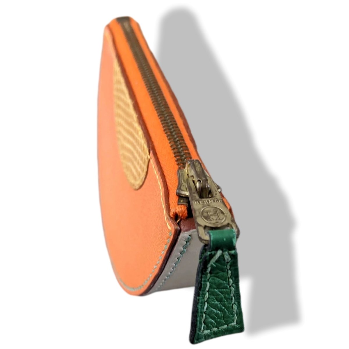Hermes Vintage Orange Chevre/Mais Lizard MELON Fruit Zipped Wallet Coin Purse - poupishop