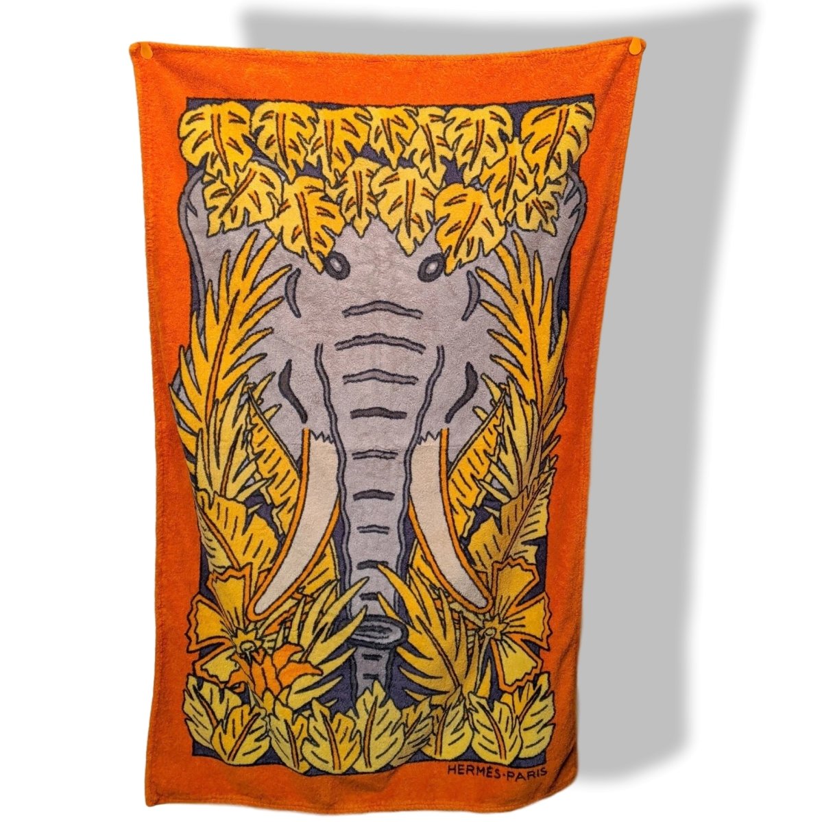 Hermes Vintage Orange/Grey ELEPHANT Tapis de Plage Terry Beach Towel 150 x 90cm cm - poupishop