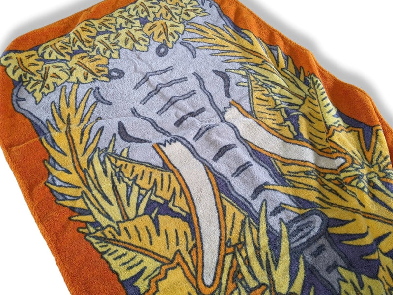 Hermes Vintage Orange/Grey ELEPHANT Tapis de Plage Terry Beach Towel 150 x 90cm cm - poupishop