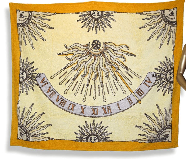 Hermes Vintage Pale Yellow Cadran Solaire Sundial Cotton Terry Beach Towel 150 x 180 cm (The biggest Model), Retail $1200! - poupishop