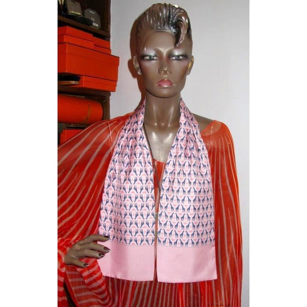 Hermes Vintage Pink Silk Girafes Lavalliere Tie - poupishop