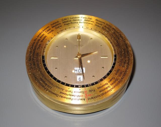 Hermes Vintage Quartz Desk Clock Heures du Monde GM - poupishop