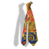 Hermes Vintage Red Blue Gold Eperon d'Or by Henri d'Origny Printed Twll Silk Tie - poupishop