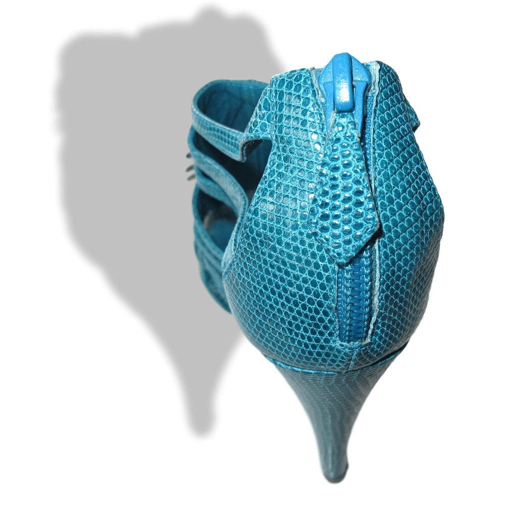 Hermes Vintage Sexy Turquoise Lizard Coquillage Women High Heels Sandals Shoes, New! - poupishop