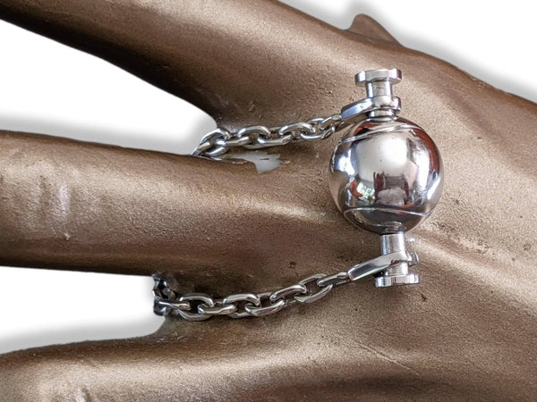 Hermes Vintage Shiny Sterling Silver Tennis Ball Bag Charm Key Ring, Rare, New! - poupishop