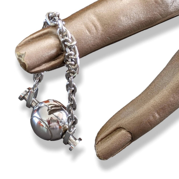 Hermes Vintage Shiny Sterling Silver Tennis Ball Bag Charm Key Ring, Rare, New! - poupishop