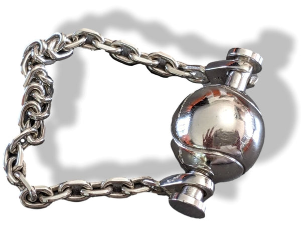 Hermes Vintage Shiny Sterling Silver Tennis Ball Bag Charm Key Ring, Rare, New! - poupishop