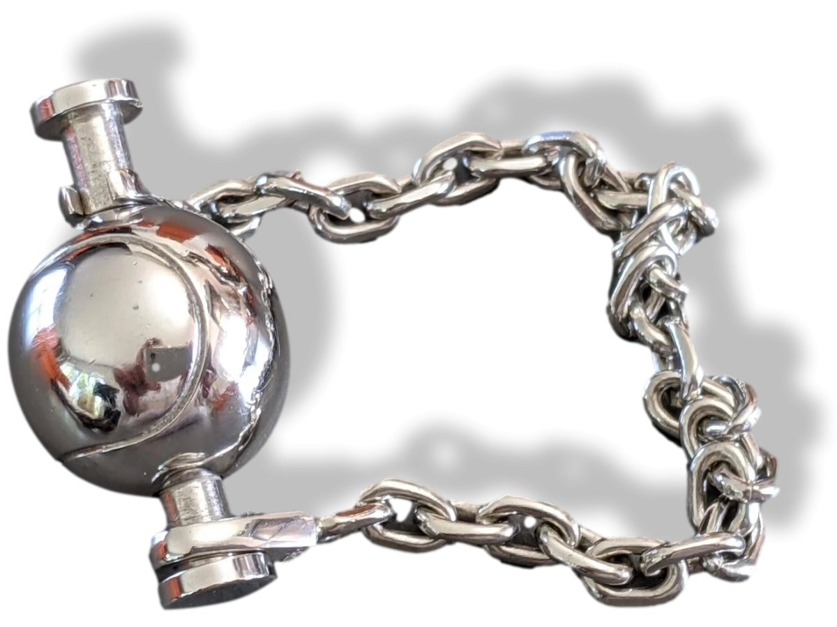 Hermes Vintage Shiny Sterling Silver Tennis Ball Bag Charm Key Ring, Rare, New! - poupishop