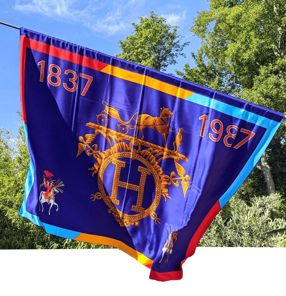 Hermes Vintage Special Issue 150 ans FEUX D'ARTIFICE 1837 - 1987 FLAG DRAPEAU 100% Silk, Very Rare and Exceptional! - poupishop