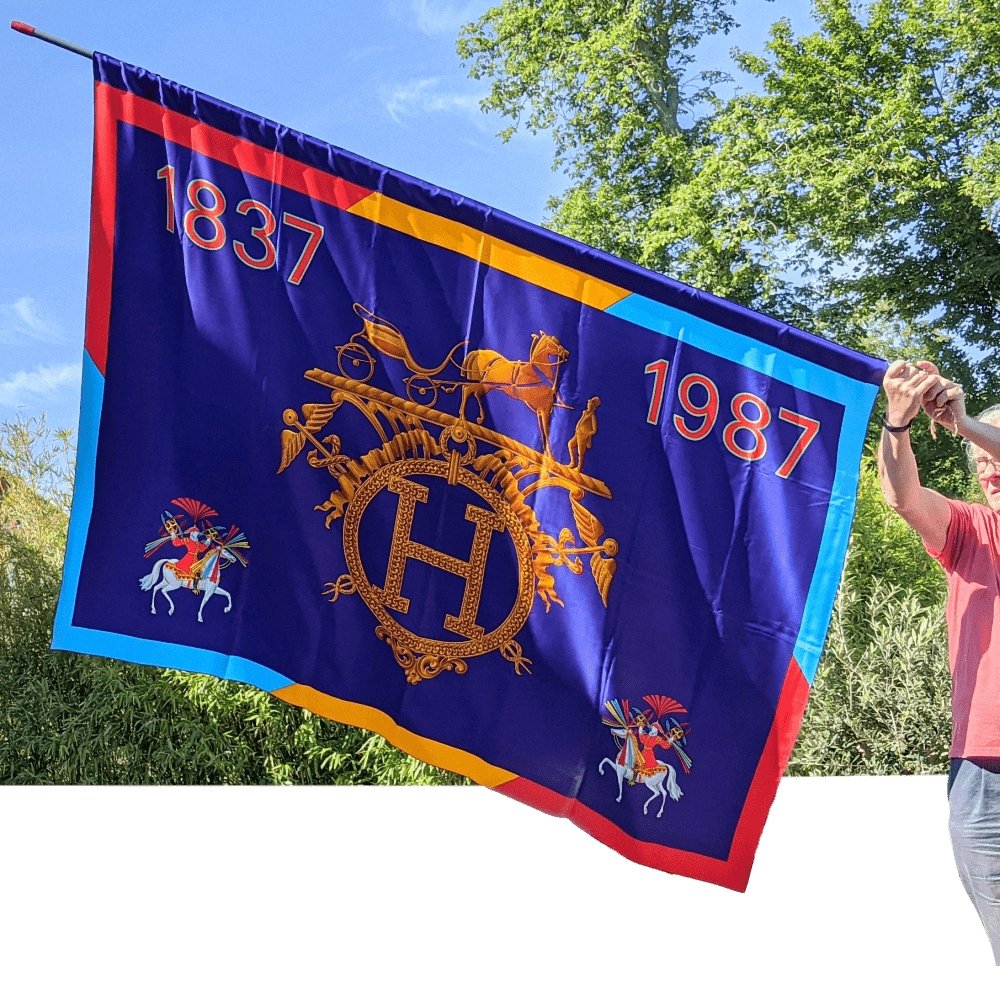 Hermes Vintage Special Issue 150 ans FEUX D'ARTIFICE 1837 - 1987 FLAG DRAPEAU 100% Silk, Very Rare and Exceptional! - poupishop