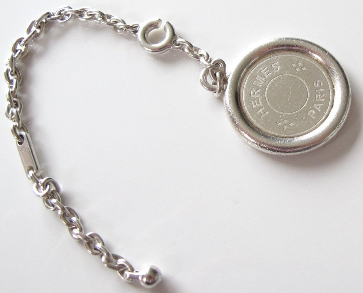 Hermes Vintage Sterling Silver 925 Sellier Key Ring Bag Charm