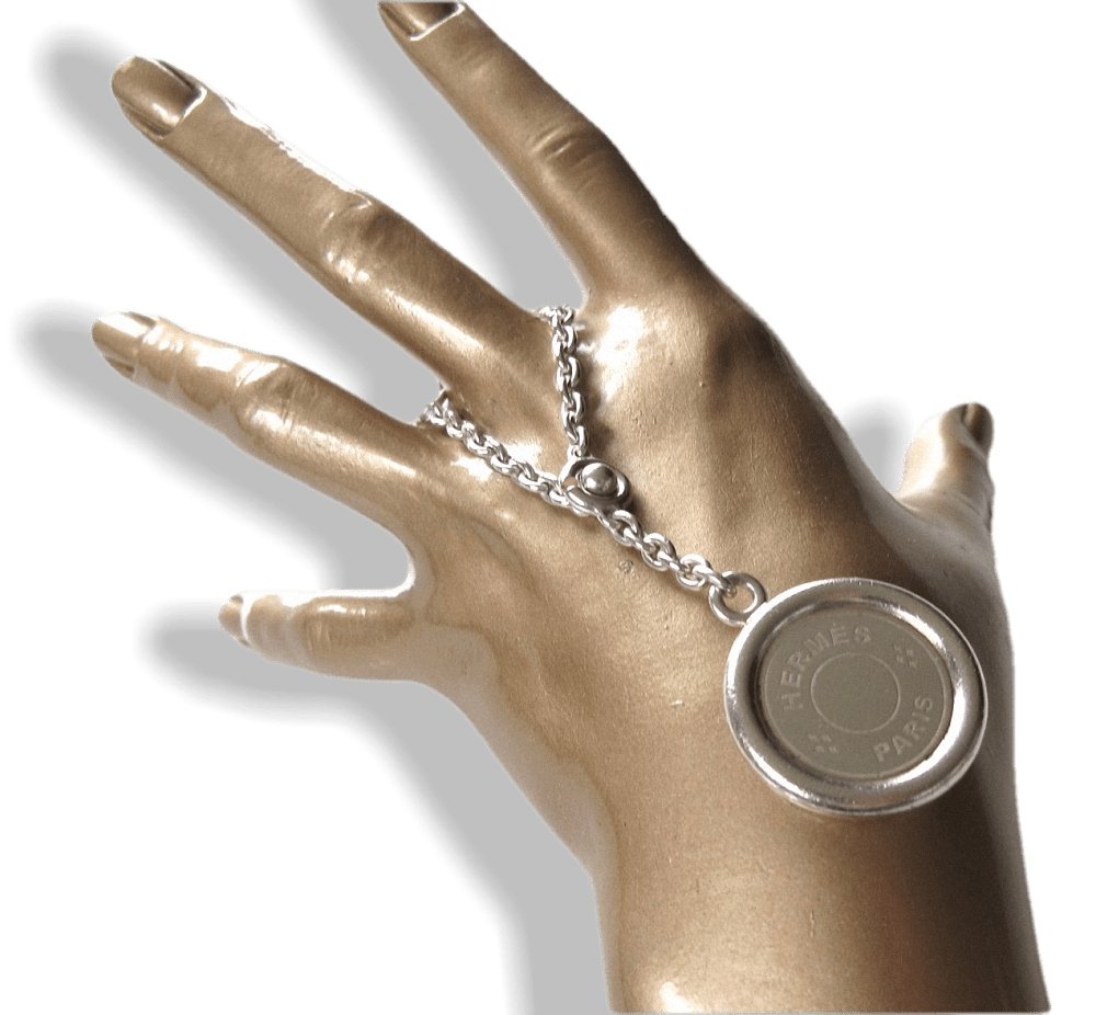 Hermes Vintage Sterling Silver 925 Sellier Key Ring Bag Charm - poupishop