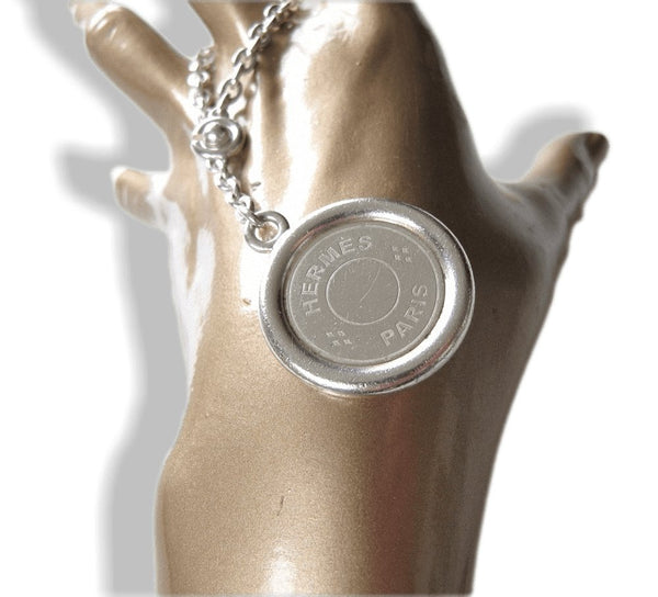 Hermes Vintage Sterling Silver 925 Sellier Key Ring Bag Charm - poupishop