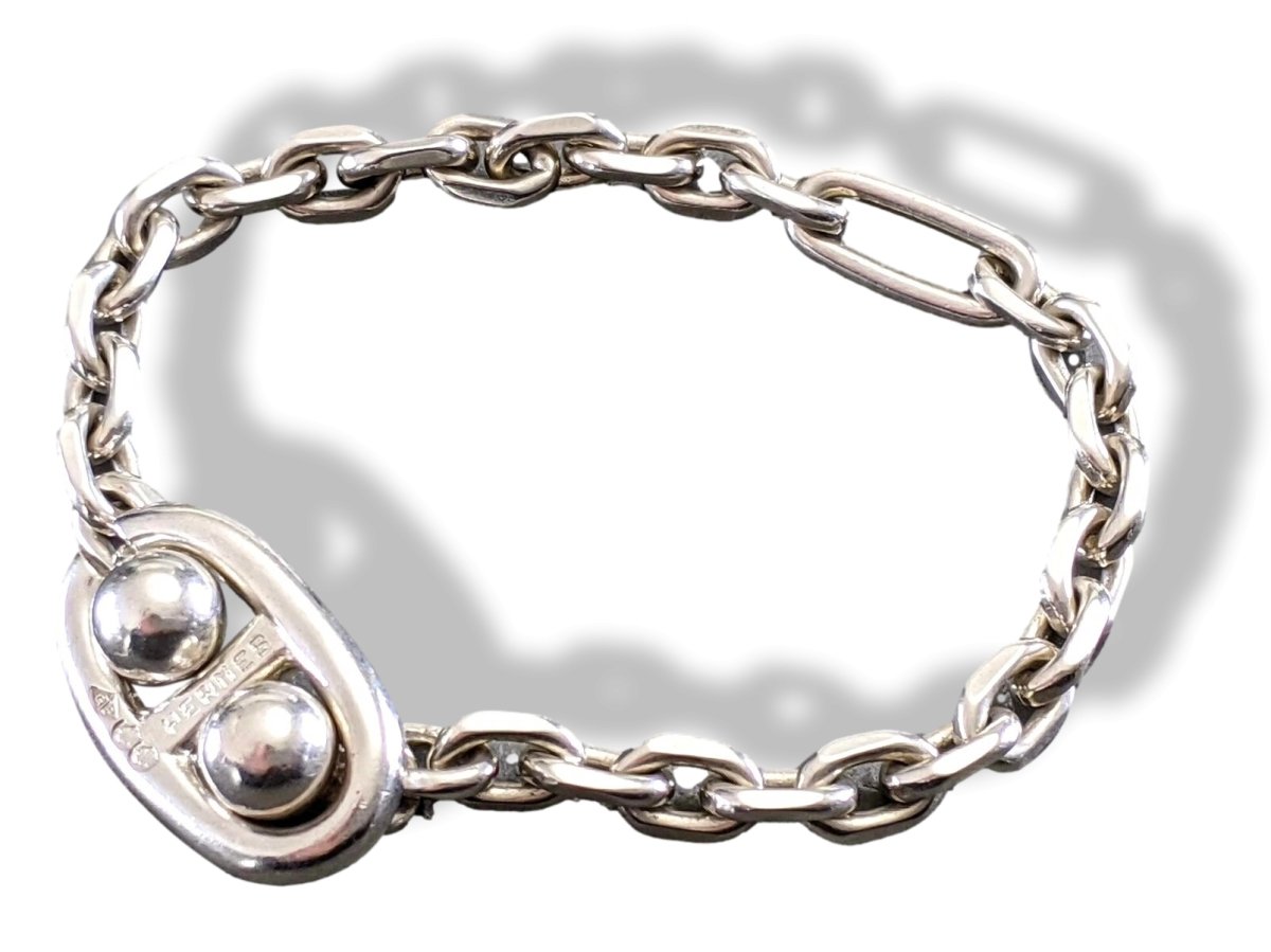 Hermes Vintage Sterling Silver Chaine D'Ancre Bag Charm Key Ring, Rare in Box! - poupishop
