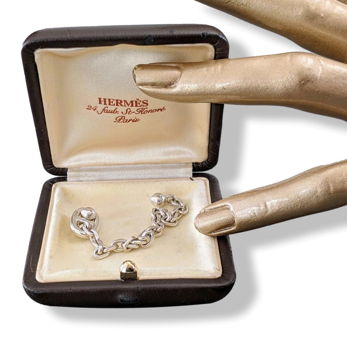 Hermes Vintage Sterling Silver Chaine D'Ancre Bag Charm Key Ring, Rare in Box! - poupishop