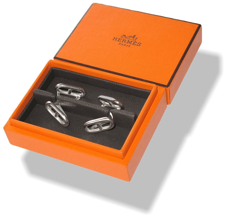 Hermes Vintage Sterling Silver Chaine D'ancre Maillon Cufflinks, Mint in Box! - poupishop