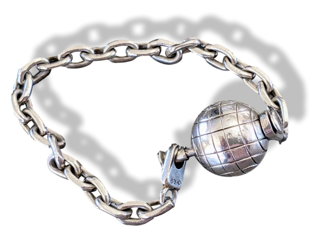 Hermes Vintage Sterling Silver Petanque Ball Bag Charm Key Ring, Rare! - poupishop