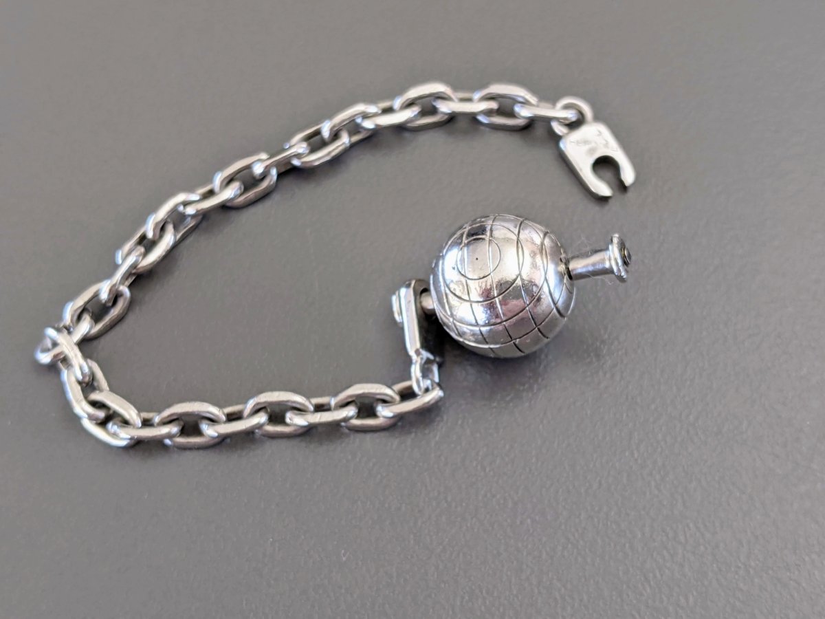 Hermes Vintage Sterling Silver Petanque Ball Bag Charm Key Ring, Rare! - poupishop