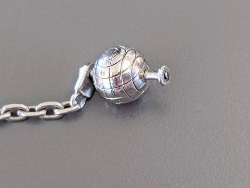 Hermes Vintage Sterling Silver Petanque Ball Bag Charm Key Ring, Rare! - poupishop