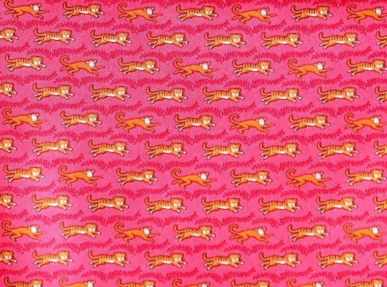 Hermes Vintage Vibrant Pink/Orange Tiger following a Monkey Twill Gavroche Pocket Scarf 45 CM - poupishop