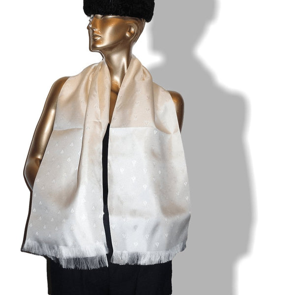 Hermes Vintage White Huge Napoleon Jacquard Bee Fringed Tuxedo Silk Stole, BNIB! - poupishop