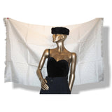 Hermes Vintage White Huge Napoleon Jacquard Bee Fringed Tuxedo Silk Stole, BNIB! - poupishop