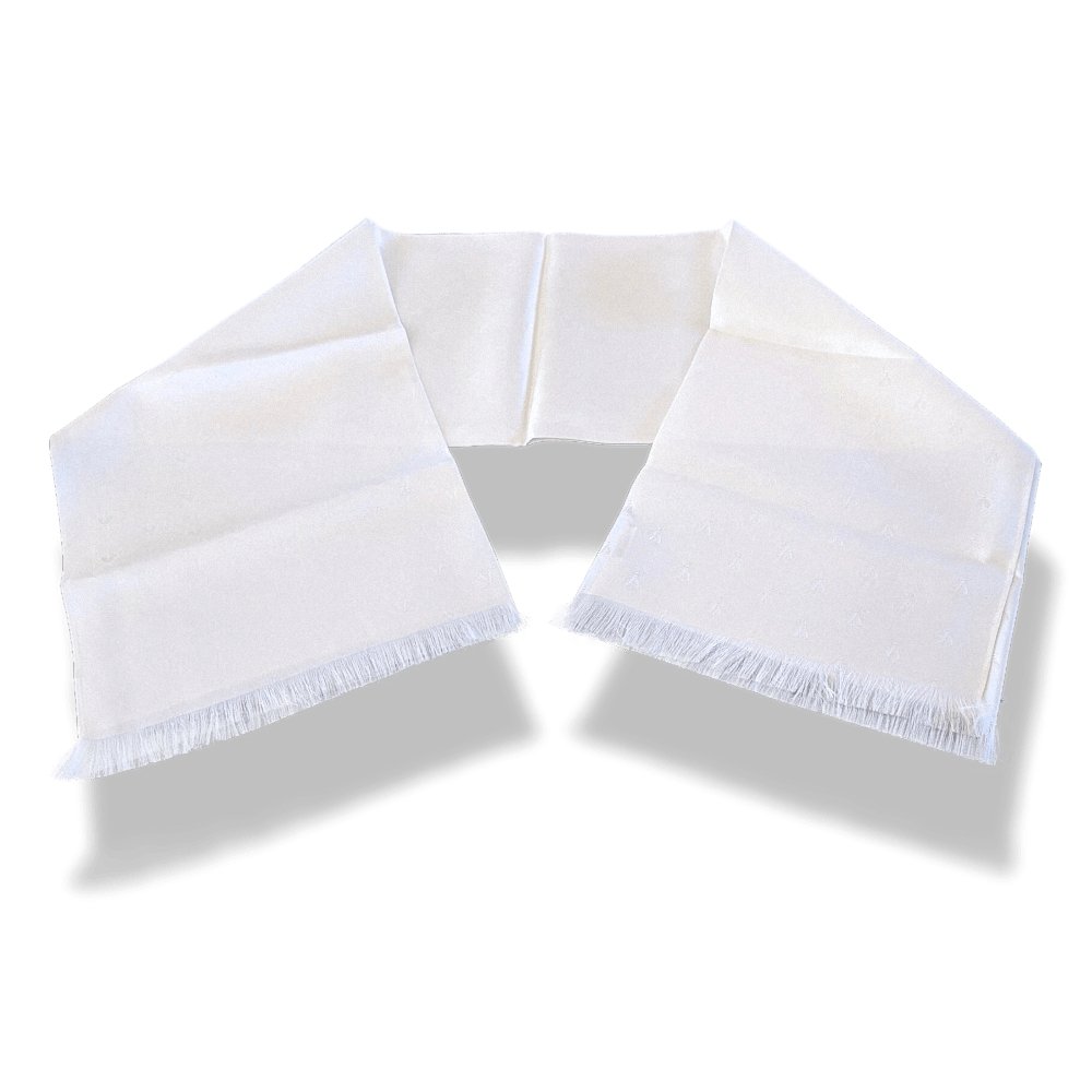 Hermes Vintage White Huge Napoleon Jacquard Bee Fringed Tuxedo Silk Stole, BNIB! - poupishop